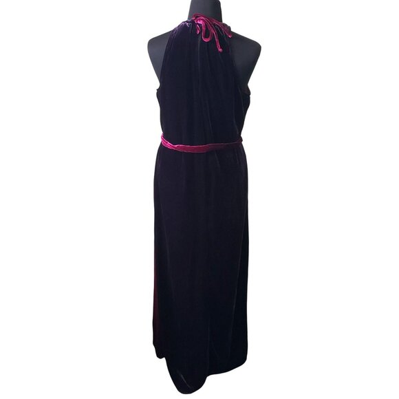 Katharine Kidd Burgundy Red Velvet Sleeveless Halter Midi Holiday Party Dress - Picture 6 of 16
